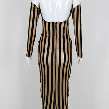 Off Shoulder Mesh Dress with contrast stripes - Oliver Barret