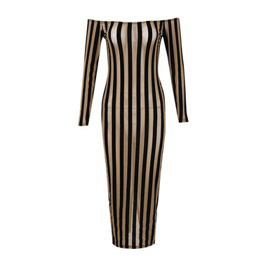 Off Shoulder Mesh Dress with contrast stripes - Oliver Barret