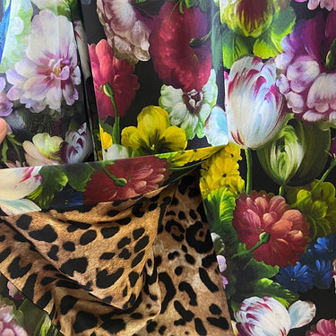 Silk Floral skirt with Leopard print lining - Oliver Barret