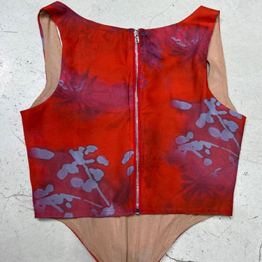 Corset in Red Printed Mesh with Boning - Oliver Barret