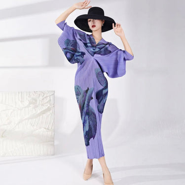 Pleats fold print dress in flower print - Oliver Barret