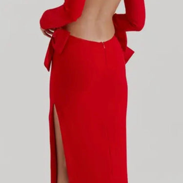 RED MAXI CUT OUT DRESS WITH BOWS AND LONG SLEEVES - Oliver Barret