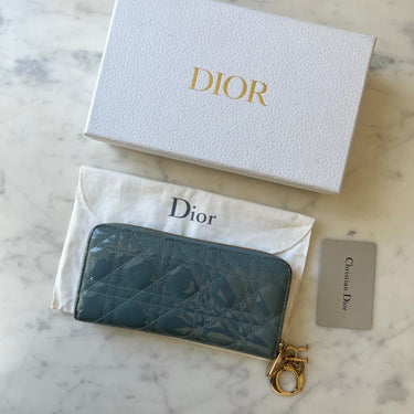 Christian Dior Lady Cannage Long Wallet in Patent Leather with D.I.O.R. Charm - Oliver Barret