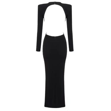 Black cutout dress with long sleeves and flower appliqué - Oliver Barret