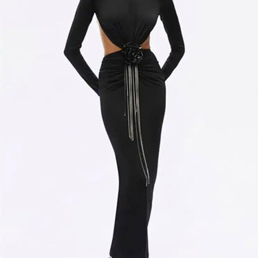 Black cutout dress with long sleeves and flower appliqué - Oliver Barret