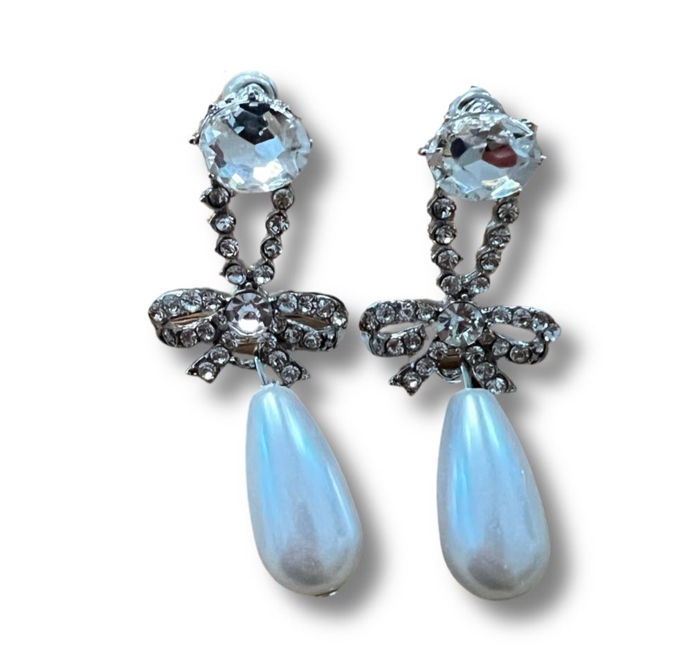 Bow and Pearl drop earrings - Oliver Barret