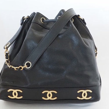 CHANEL Caviar Skin Triple Coco Drawstring Chain Shoulder Bag With Pouch - Oliver Barret
