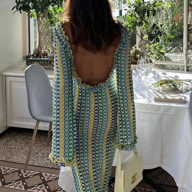 Crochet Knit Maxi Print Dress - Oliver Barret