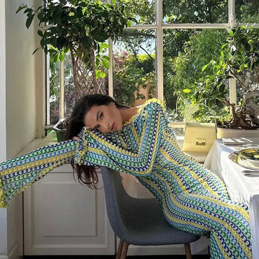Crochet Knit Maxi Print Dress - Oliver Barret
