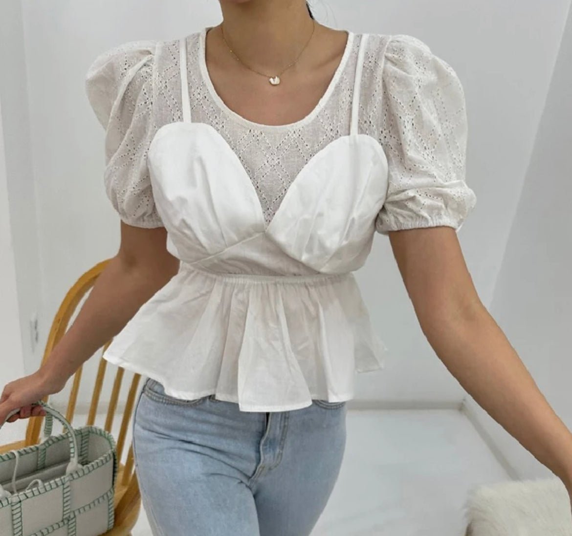 Eyelet lace blouse with tank overlay - Oliver Barret