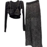 Knit lurex skirt with crop top and feather bralette - Oliver Barret
