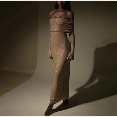 Off Shoulder Mesh Dress With Metallic Dot Print - Oliver Barret