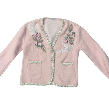 Pink fussy cardigan with Pearl and rhinestone appliqué - Oliver Barret