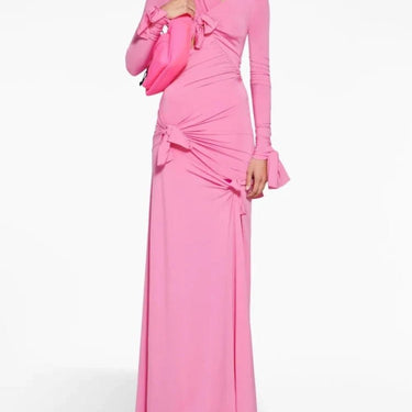 Pink Maxi Dress With Bows and Cutouts - Oliver Barret