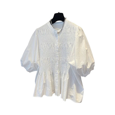 Pleated Smocked Button Down Blouse - Oliver Barret