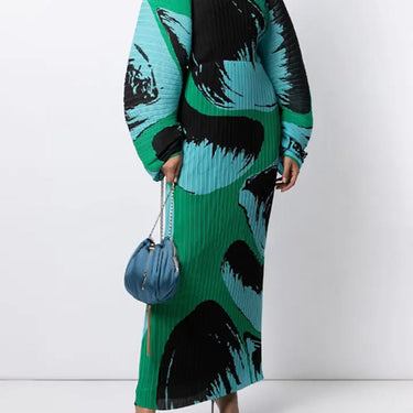 Pleats print dress in green and turquoise - Oliver Barret