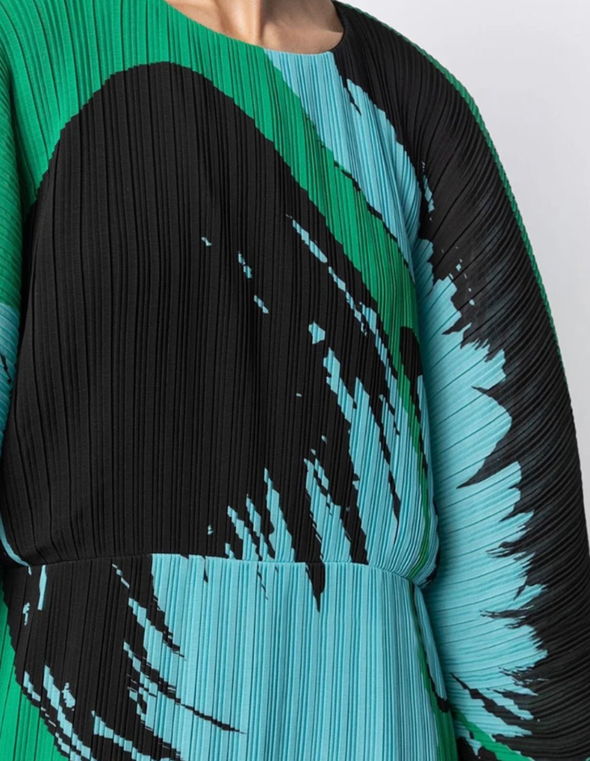 Pleats print dress in green and turquoise - Oliver Barret