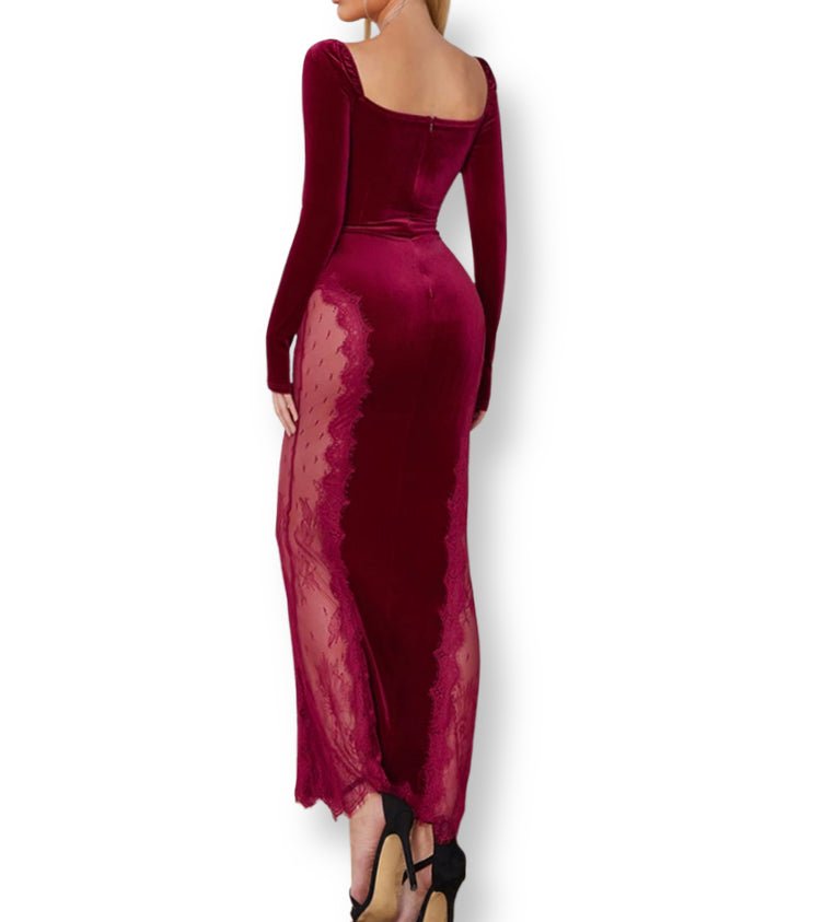Red velvet dress with lace sides - Oliver Barret