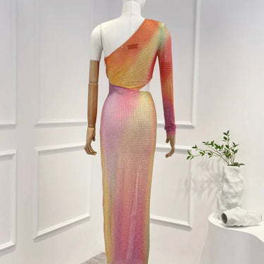 Rhinestone Rainbow dress with one sleeve - Oliver Barret
