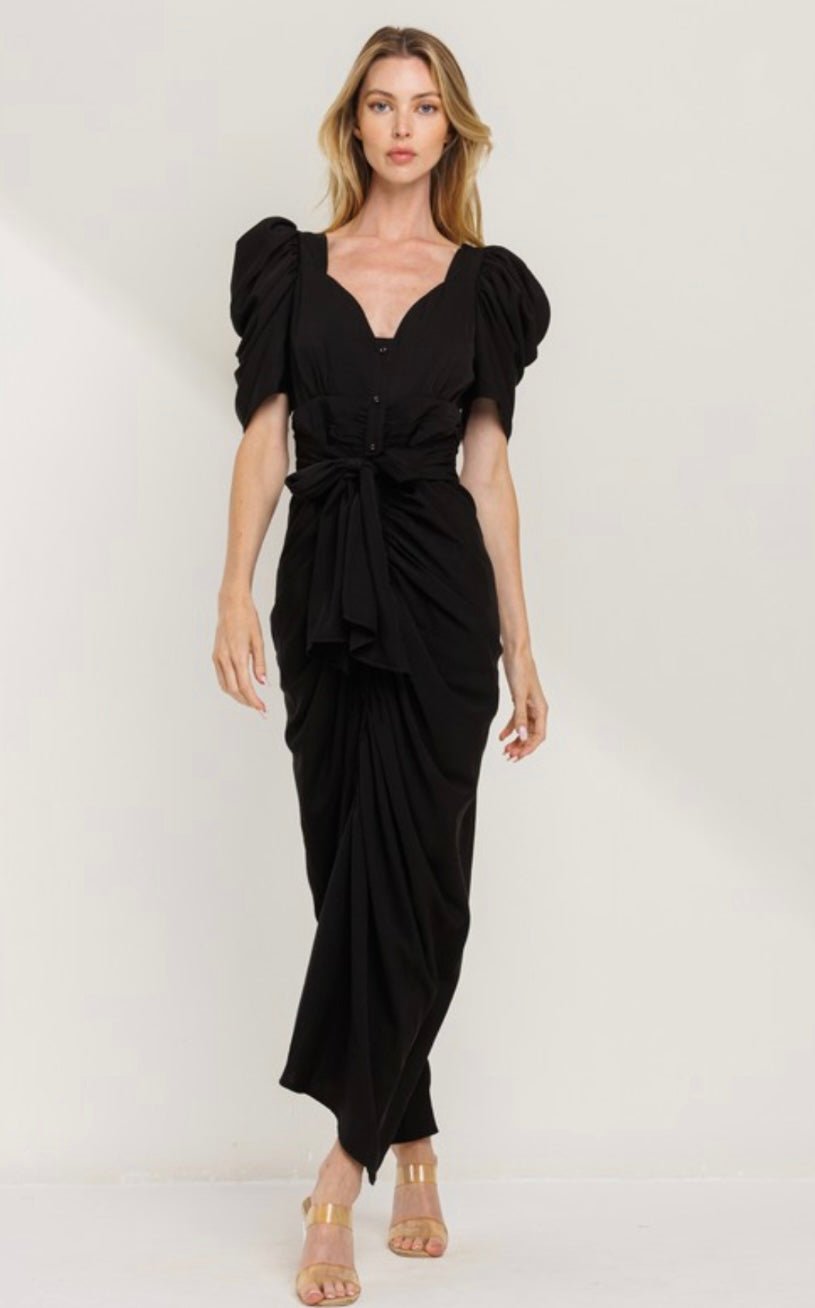 Ruched maxi dress with buttons - Oliver Barret