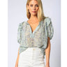 Sheer floral print blouse in mint ruffle - Oliver Barret